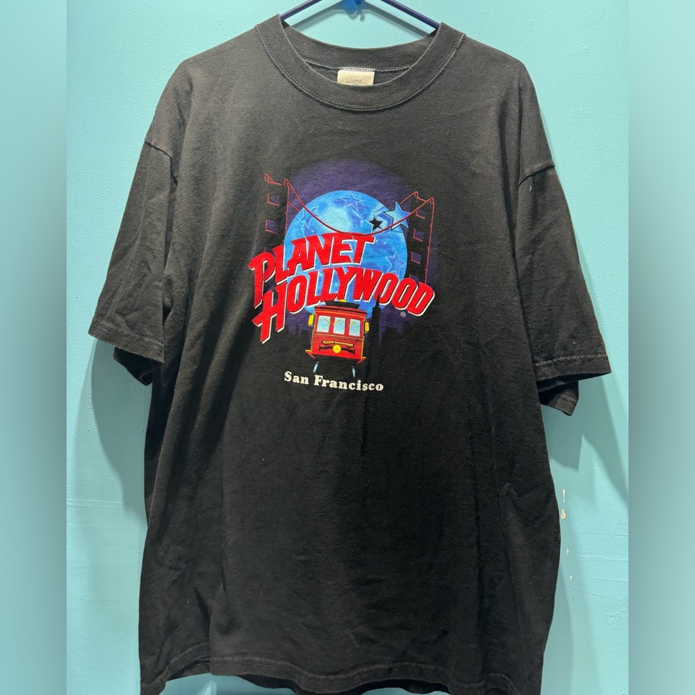 Vintage Planet Hollywood T-Shirt Black San Francisco Cable Car USA 90s